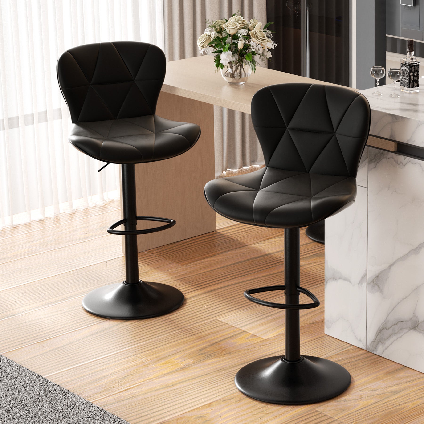 Set of 2 Adjustable Faux Leather Swivel Bar Stools for Kitchen Island  - FU01034