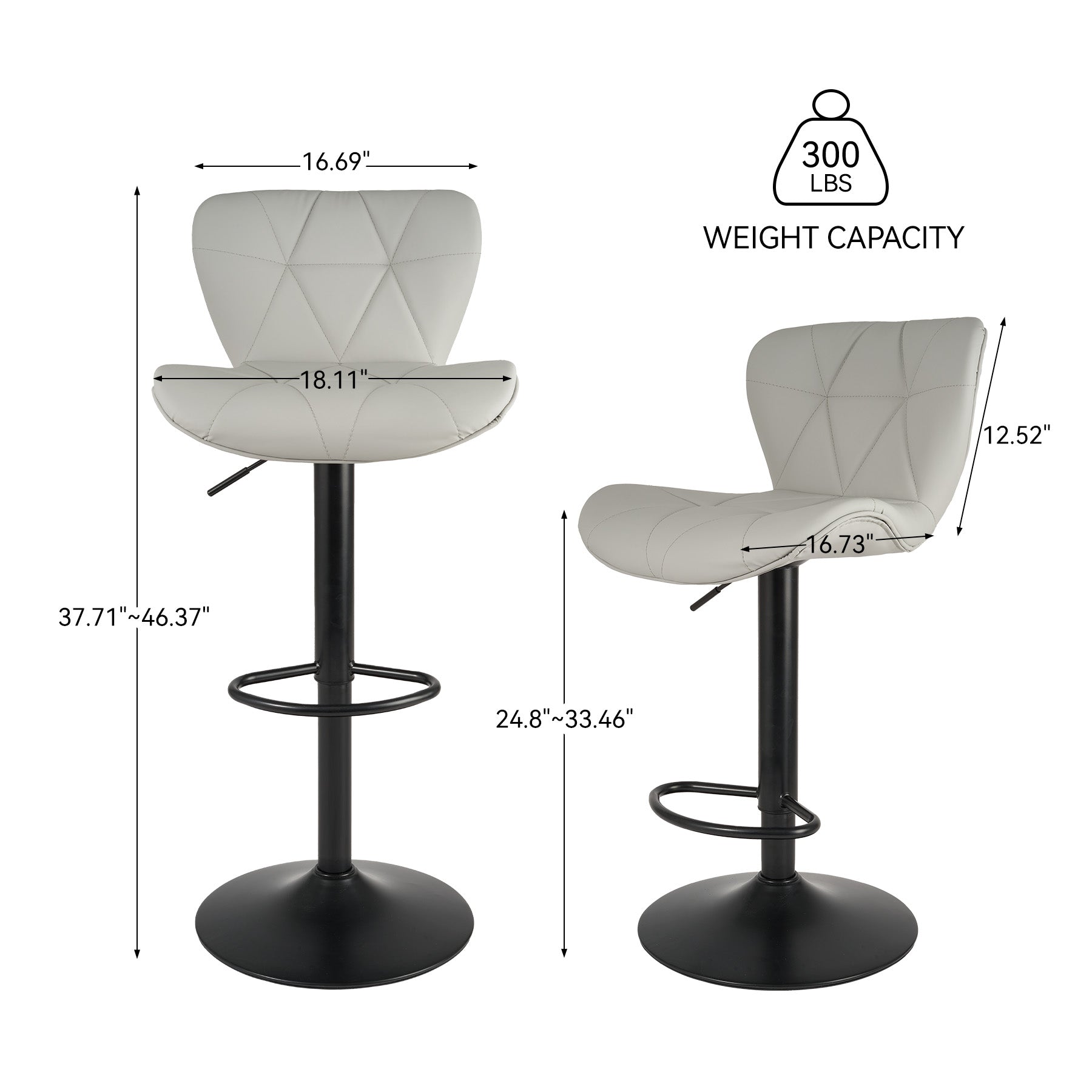 Set of 2 Adjustable Faux Leather Swivel Bar Stools for Kitchen Island  - FU01034