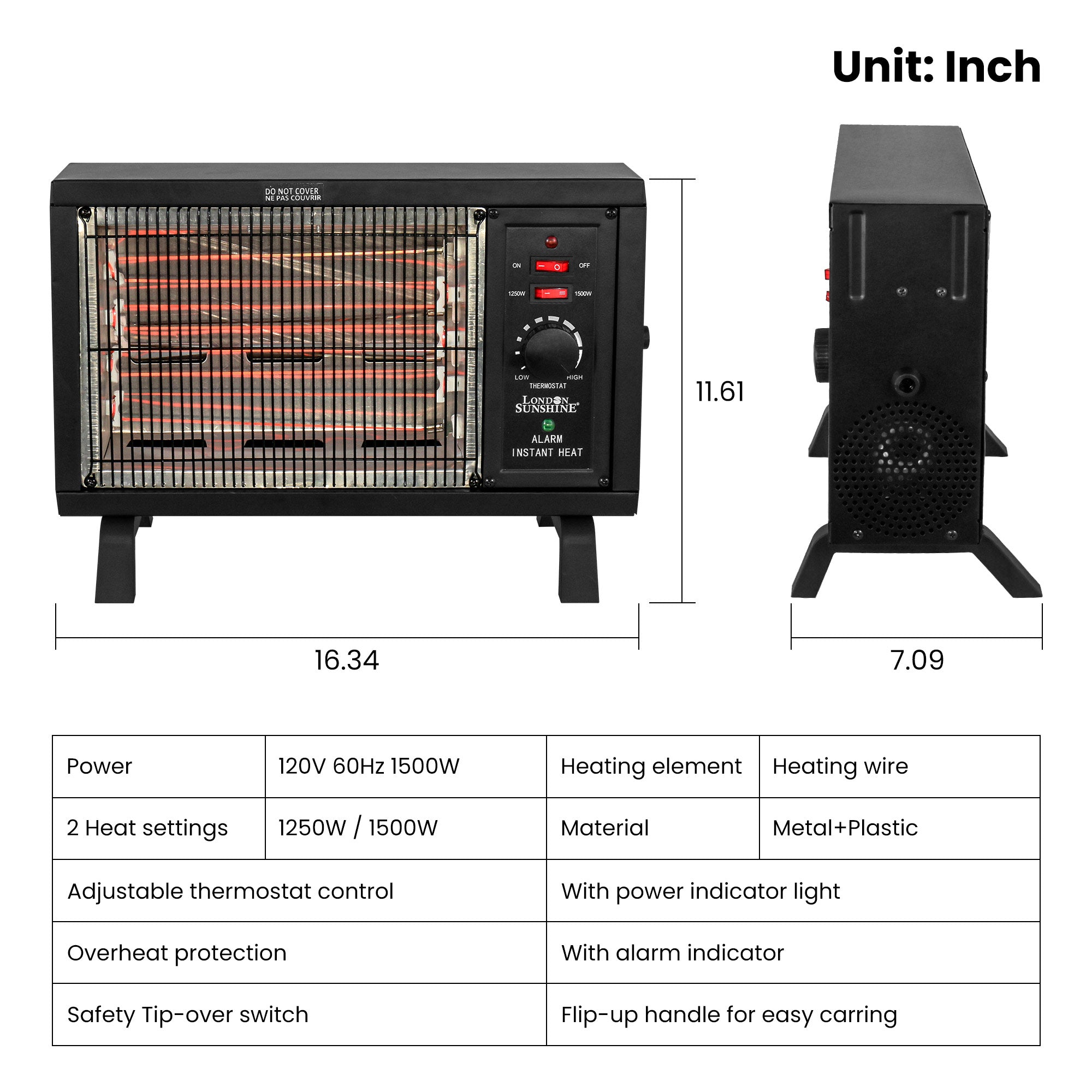 London Sunshine Milkhouse Utility Electric Portable Heater with Steel Body (1500-Watt)