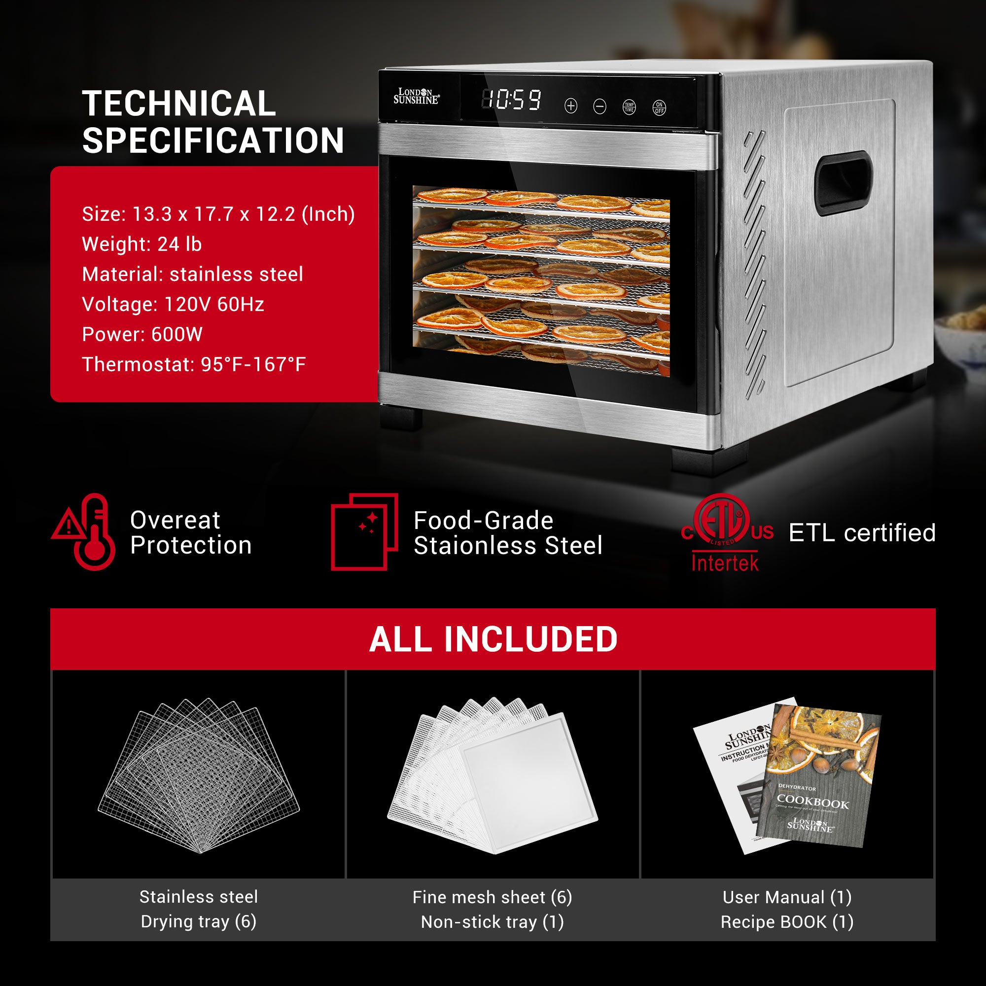 London Sunshine Food Dehydrator - 6 Tray